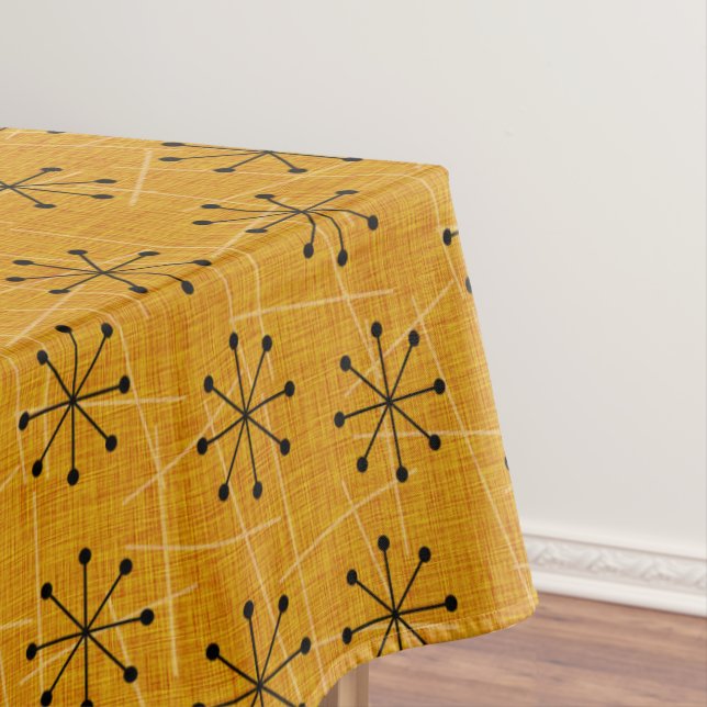 Fifties Atomic Starburst Pattern on Gold | Retro Tablecloth (In Situ)