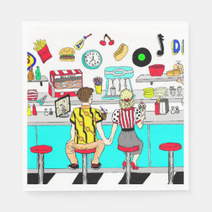 Fifties Diner Nostalgic Couple Holding Hands Napkin