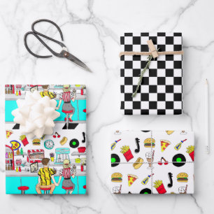 Fifties Diner Nostalgic Couple Holding Hands  Wrapping Paper Sheet