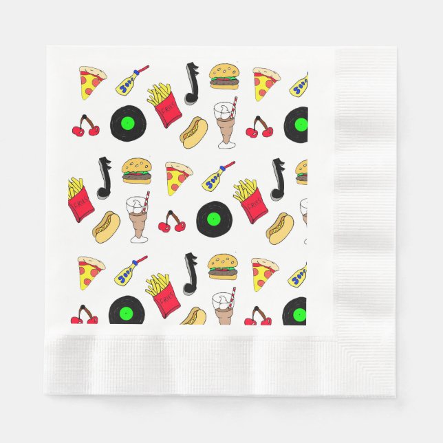 Fifties Diner Nostalgic Style Records, Food Napkin (Front)