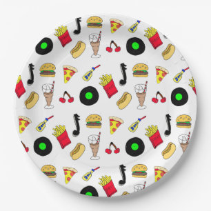 Fifties Diner Nostalgic Style Records, Food Paper Plate