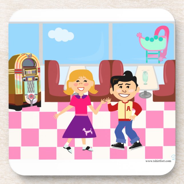 Fifties Fun Sock Hop Diner Cartoon Retro Design Coaster (Front)