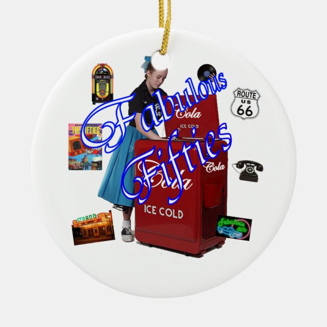 Fifties Memorbilia icons Ceramic Tree Decoration (Front)