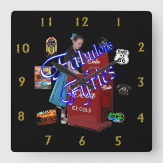 Fifties Memorbilia icons Square Wall Clock