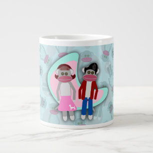 Fifties Sock Hop Sock Monkeys Large Coffee Mug