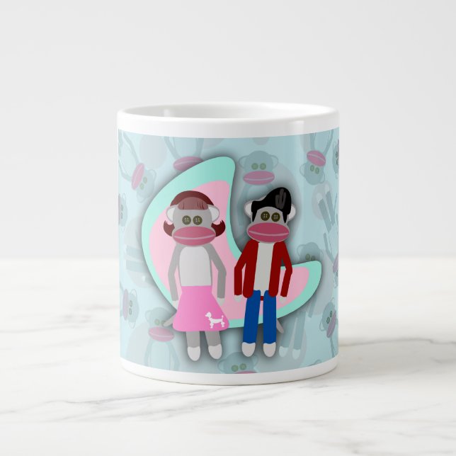 Fifties Sock Hop Sock Monkeys Large Coffee Mug (Front)