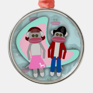 Fifties Sock Hop Sock Monkeys Metal Tree Decoration