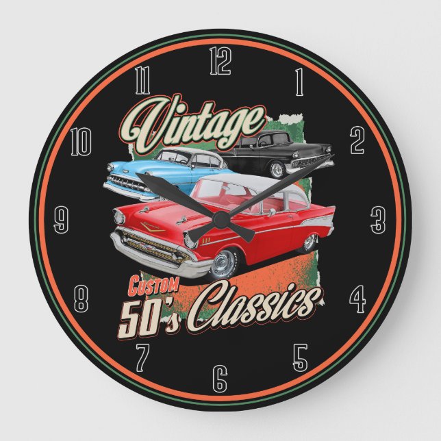 Fifties Vintage Cars Large Clock (Front)