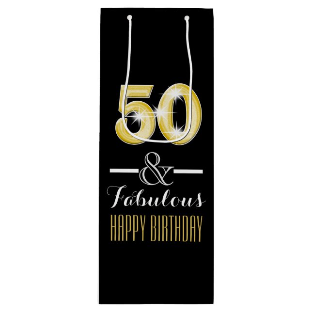 Fiftieth 50th birthday wine bottle gift bag (Front)