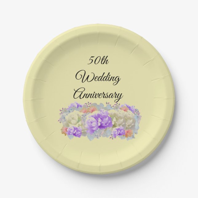 Fiftieth Anniversary Mixed Floral Paper Plates (Front)