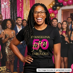 Fiftieth Birthday Custom Name 50 and Fabulous  T-Shirt
