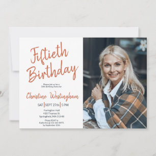 Fiftieth Birthday Photo Rustic Boho Script  50th  Invitation