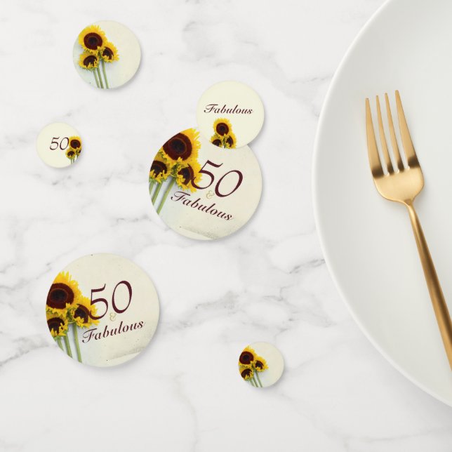 Fiftieth Sunflower Rustic 50th birthday table Confetti (Group)