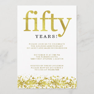 Fiftieth Wedding Anniversary Faux Gold Confetti Invitation