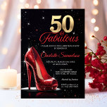 Fifty 50 & Fabulous BIRTHDAY Red Gold High Heels Invitation<br><div class="desc">Gorgeous Invitations for that sassy woman turning 50!  Stepping into 50 / Fifty & Fabulous with red high heal and 50 in gold on black background. Sparkling glitter.  Get matching BIRTHDAY PARTY decoration.</div>
