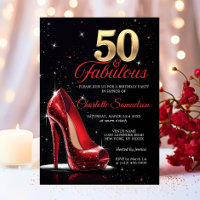 Fifty 50 & Fabulous BIRTHDAY Red Gold High Heels