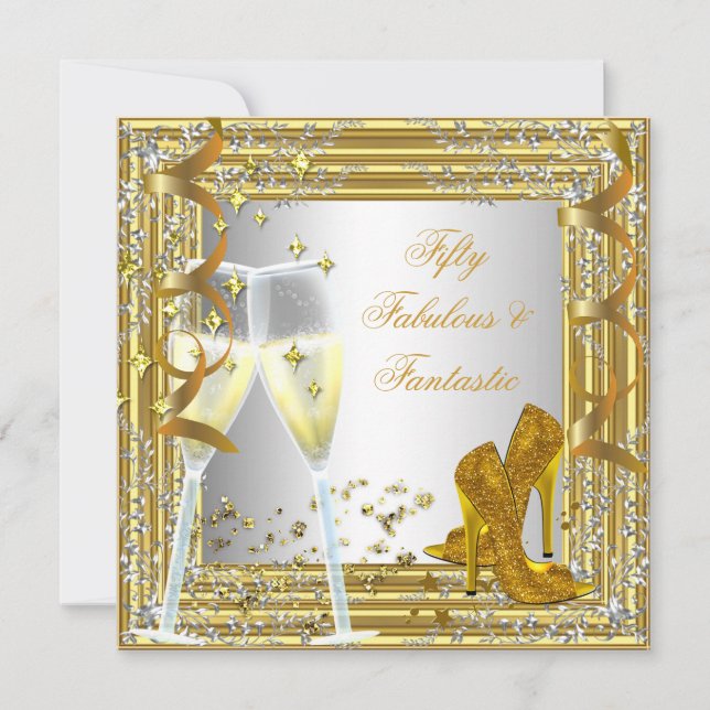 Fifty 50 & Fantastic Fabulous Gold Silver Invitation (Front)