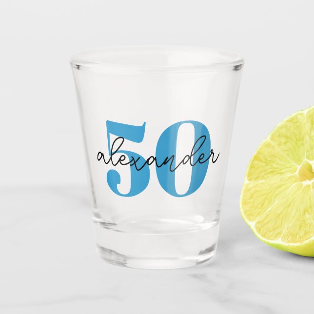 Fifty 50th birthday age modern script  shot glass (Front)