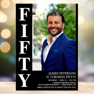 Fifty 50th Birthday Bold Type Photo Invitation