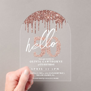 Fifty 50th Birthday Lux Rose Pink Acrylic Acrylic Invitations