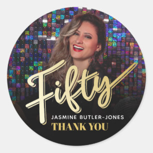 Fifty 50th birthday party photo gold favour classic round sticker