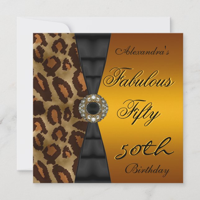 Fifty 50th Birthday Party Wild Black Yellow Gold Invitation (Front)