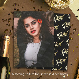 Fifty 50th Birthday photo black gold background Invitation