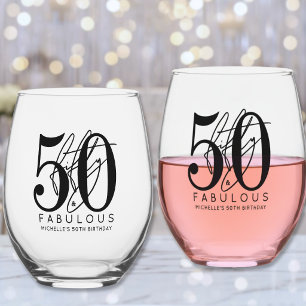Fifty 50th Birthday Stemless Wine Glass