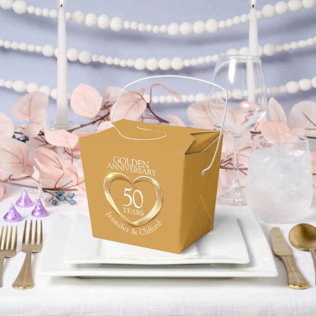 Fifty 50th heart gold wedding anniversary custom favour box (Wedding)