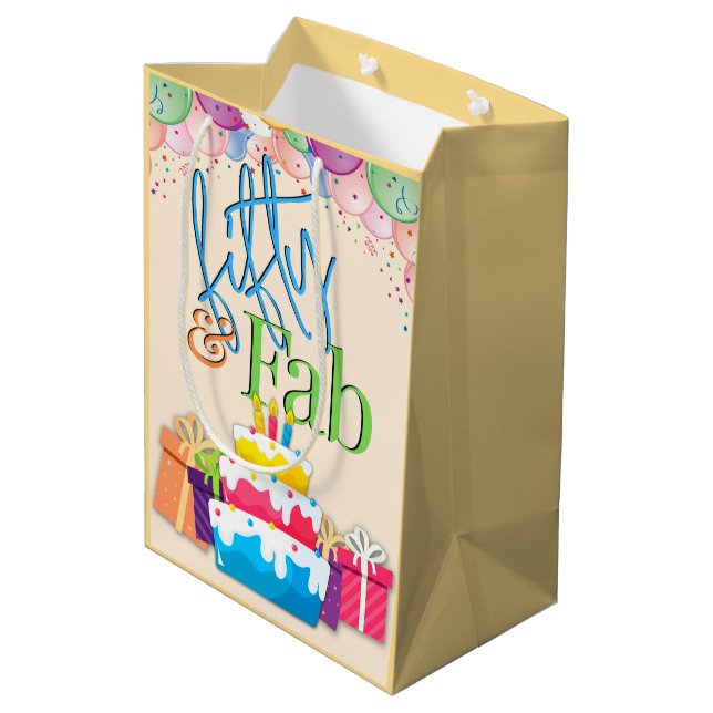 Fifty and Fab Colourful Birthday Medium Gift Bag (Back Angled)
