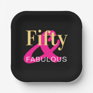 Fifty and Fabulous 50th Birthday Black Gold Pink Paper Plate