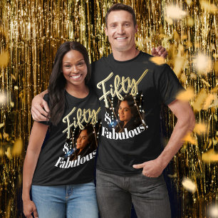 Fifty and fabulous, 50th birthday gold script  T-Shirt