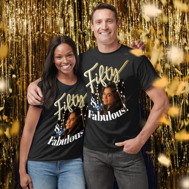 Fifty and fabulous, 50th birthday gold script  T-Shirt (Creator Uploaded)