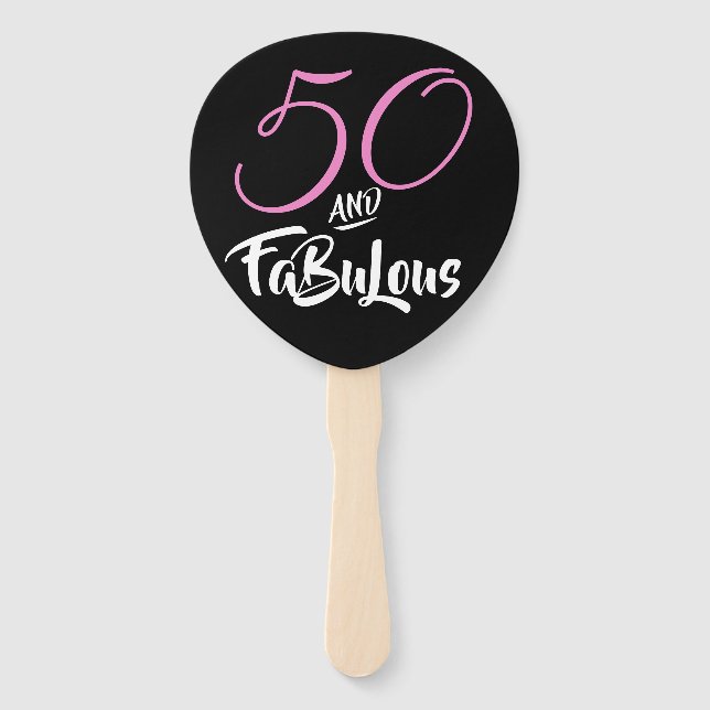 Fifty and Fabulous 50th Birthday Party Custom Pink Hand Fan (Front)
