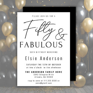Fifty And Fabulous 50th Birthday Party Simple  Invitation