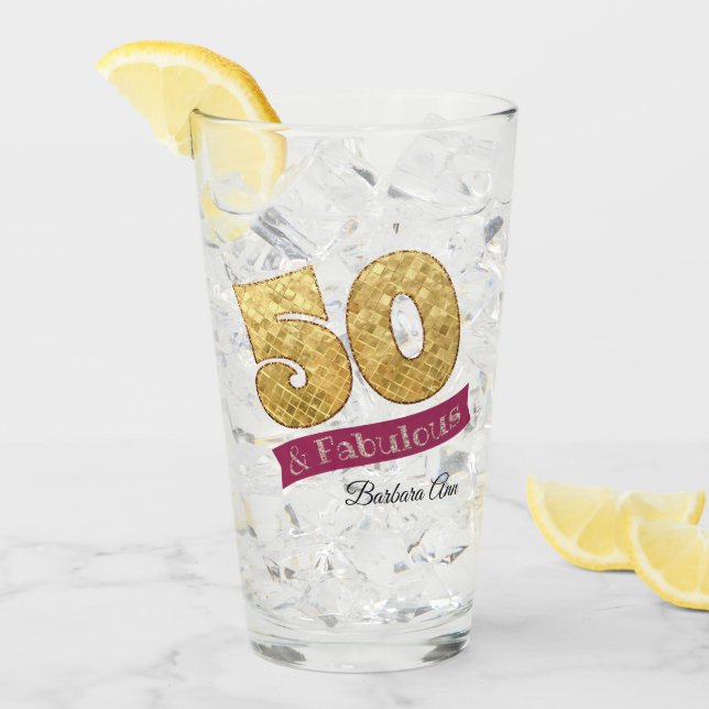 Fifty and Fabulous 50th Birthday Pink and Gold Glass (Front Ice)