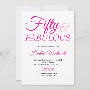 Fifty and Fabulous 50th Birthday Pink Script Invitation