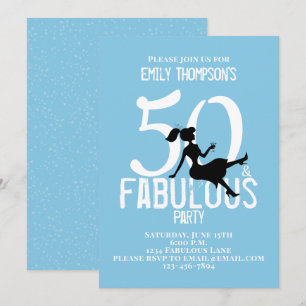 Fifty and Fabulous Birthday Modern Cocktails Blue Invitation