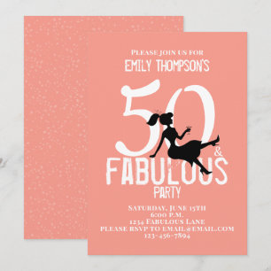 Fifty and Fabulous Birthday Modern Cocktails Peach Invitation