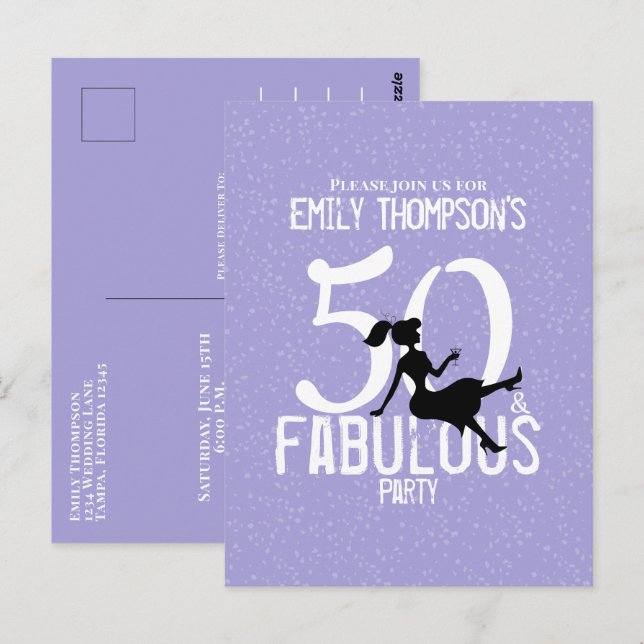 Fifty and Fabulous Birthday Modern Cute Cocktails Postcard (Front/Back)