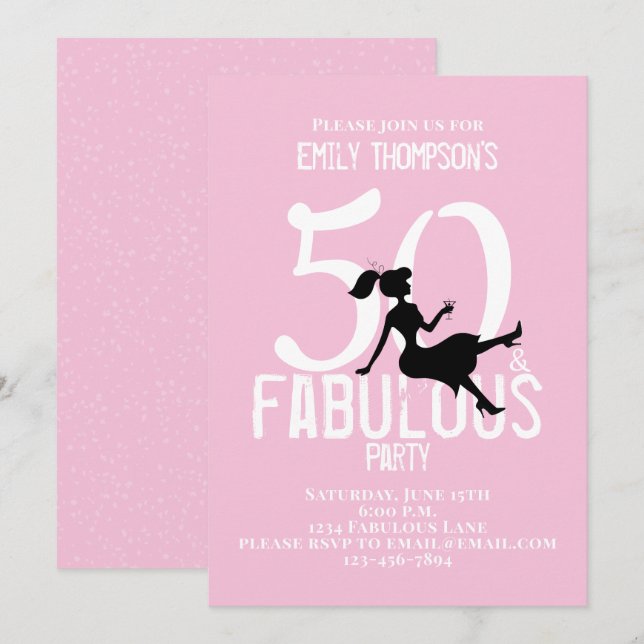 Fifty and Fabulous Birthday Modern Fun Cocktails Invitation (Front/Back)