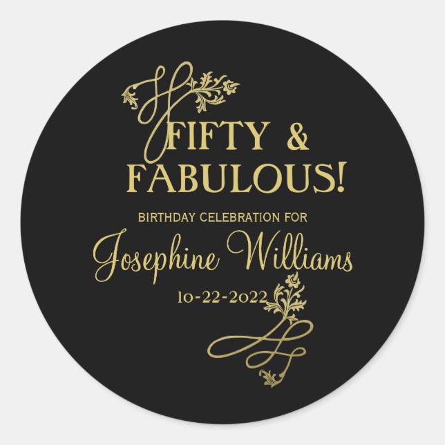 Fifty and Fabulous Birthday Party  Classic Round Sticker (Front)