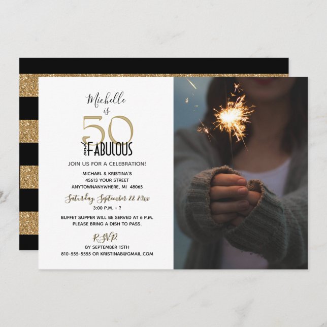 Fifty and Fabulous Birthday Party Photo Invitation (Front/Back)