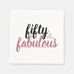 Fifty And Fabulous Birthday Party Rose Gold Black Napkin