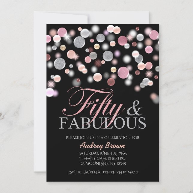 Fifty and Fabulous Birthday, Pink Glitters 50th Invitation (Front)