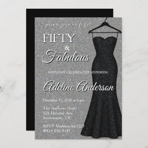 Fifty and Fabulous Black and Silver 50th Birthday  Invitation
