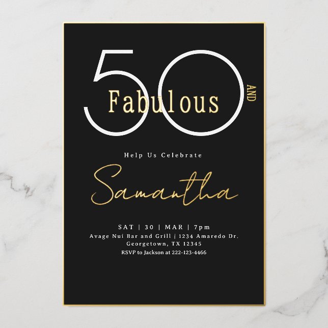 Fifty and Fabulous Black & Gold 50th Birthday (Front)