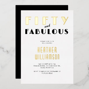 Fifty and Fabulous Black Gold Foil Invitation