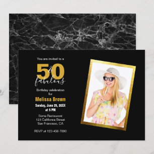 Fifty and Fabulous Black Gold Modern 50th Birthday Invitation