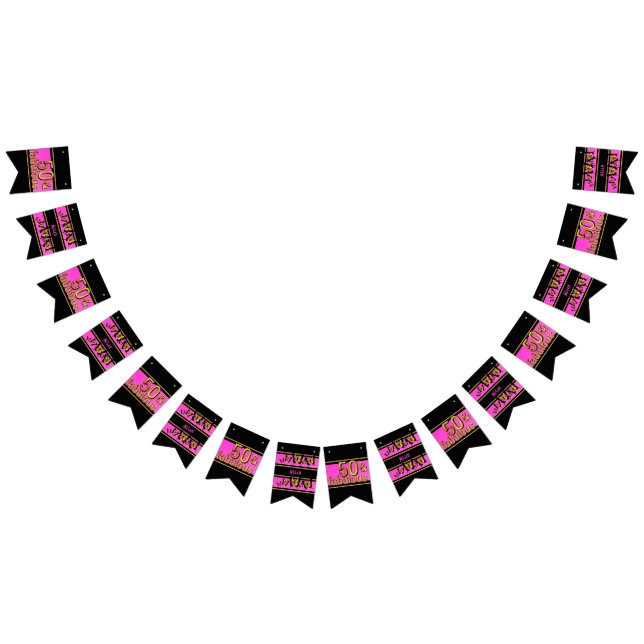 Fifty and Fabulous Black Gold Pink 50th Birthday  Bunting (All)
